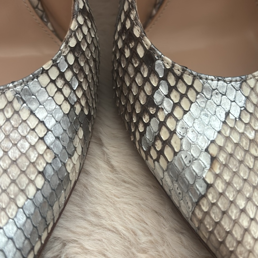 Python-Print Pointed Toe High Heel Mule - Silver/Brown - Picture 5 of 15